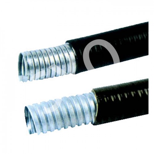 Flat plastic coated corrugated hose